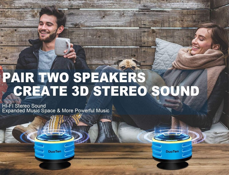 DUOTEN Bluetooth Speakers, DuoTen IPX7 Waterproof Wireless Portable Bluetooth Speakers w/LED Display, FM Radio, Suction Cup, Light Show, Loud Stereo Sound and Bass for Shower, Pool, Party, Travel, Outdoors - Image 5